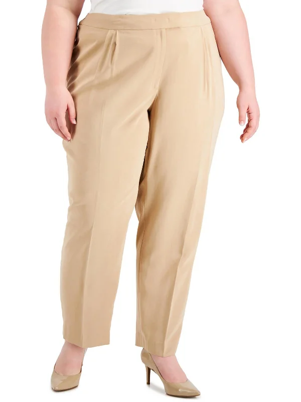 Plus Womens Woven Pleated Dress Pants