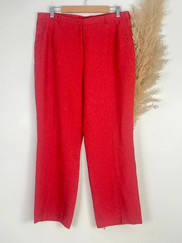 Red High-Waist Straight-Fit Pants