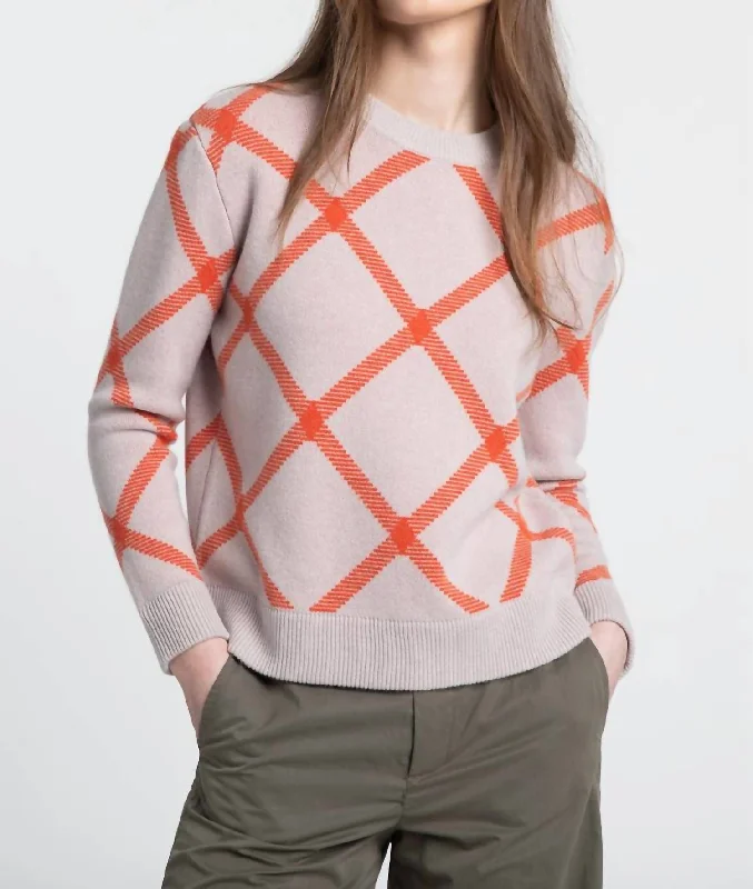 Reversible Bias Plaid Crew Sweater In Dune/lobster