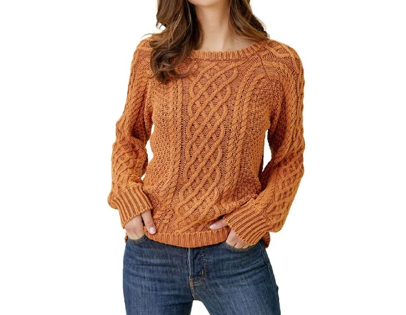 Stella Washed Cable Sweater Top In Pumpkin