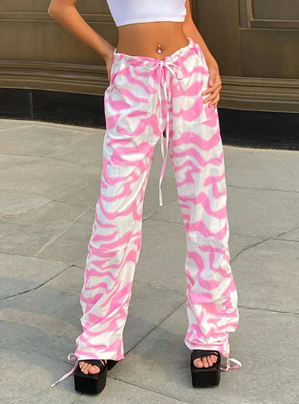 PINK WAVY TIE-DYED LOW WAIST PANTS