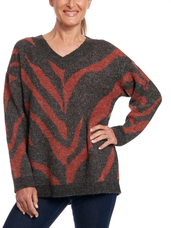 Womens Animal Print Long Sleeve Pullover Sweater