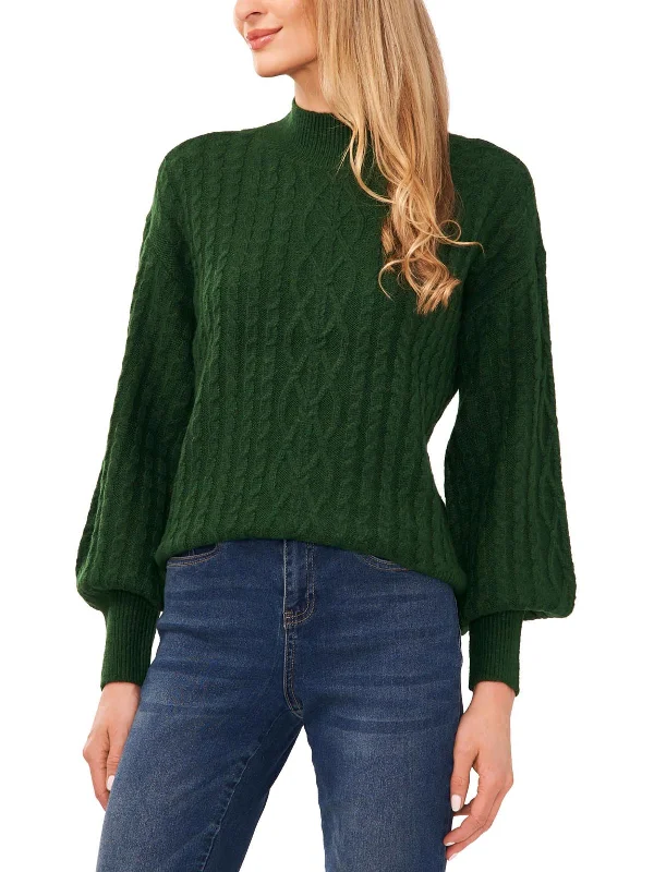 Womens Cable Mock Neck Winter Pullover Sweater