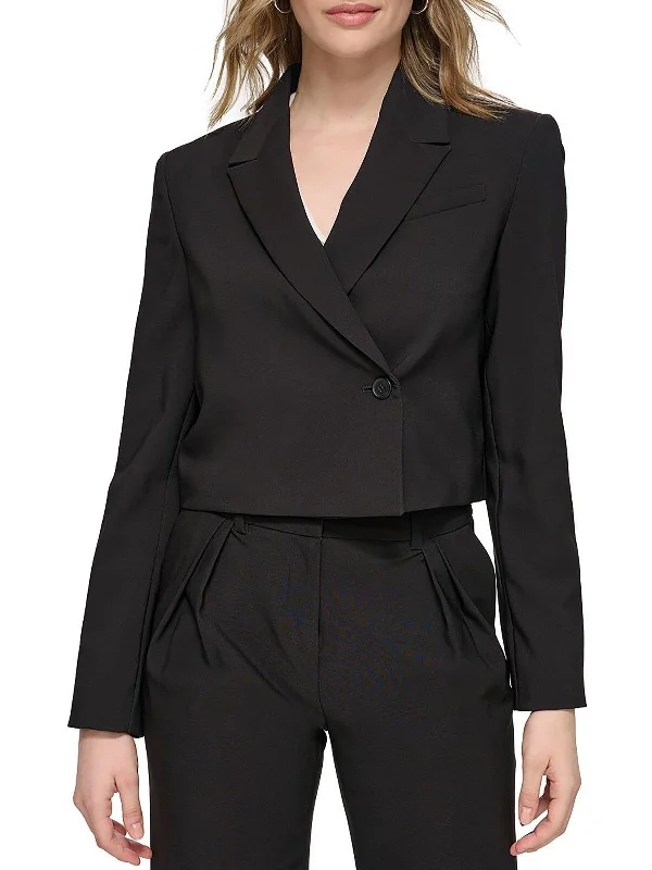 Womens Crop Business One-Button Blazer