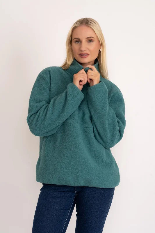 1/2 Zip Teddy Fleece in Teal