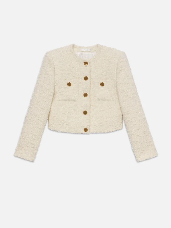 Cropped Button Front Jacket -- Ecru