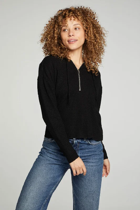 Long Sleeve Semi Cropped Zip Front Hoodie