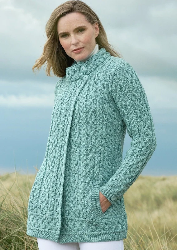 Meath Side Button Aran Cardigan | Mermaid