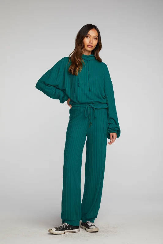 Poor Boy Rib Knit Cropped Pullover with Elastic Waist & Sleeve