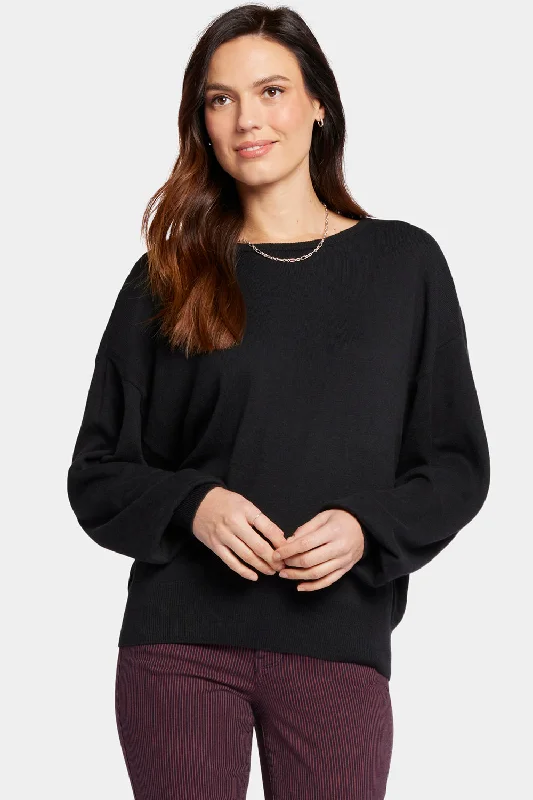 Dolman Sleeved Boatneck Sweater - Black